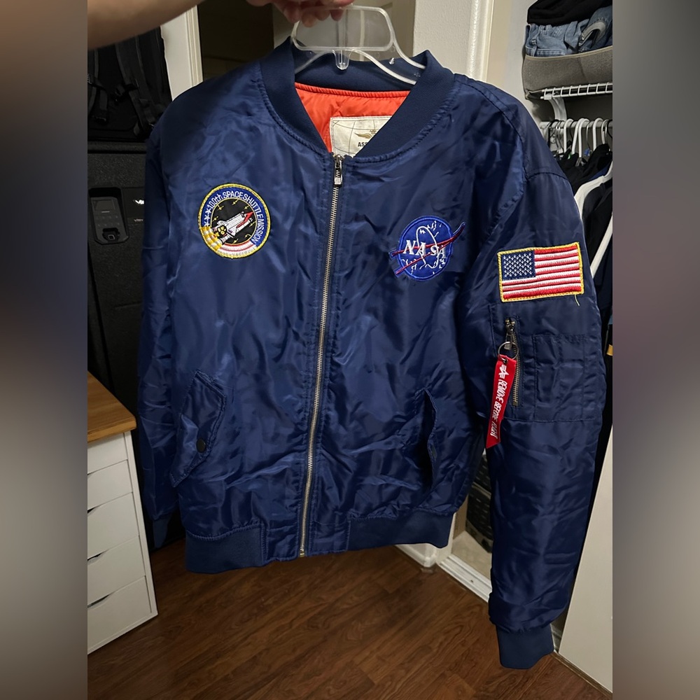 NASA Blue Bomber Jacket with Patches medium